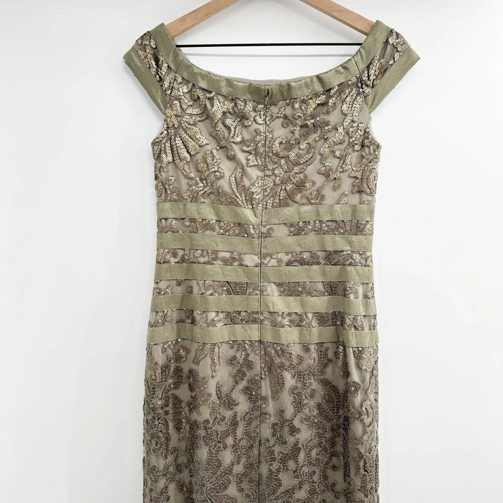 Tadashi Shoji Mesh Sequin Mermaid Gown in Smoke Pearl Size‎ 6
